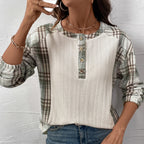 Casual Simple Retro Texture Fabric Plaid Stitching Women's Top