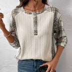 Casual Simple Retro Texture Fabric Plaid Stitching Women's Top
