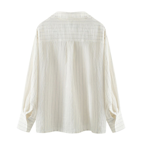 Autumn New Elegant Striped Patch Pocket Shirt Top For Women