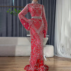 Red High Collar Fishtail Evening Long Dress