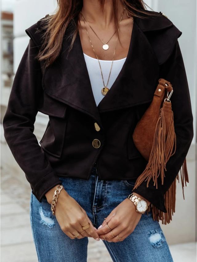 Amazon Fall Winter Long Sleeve Lapel Deerskin Button Jacket Small Jacket