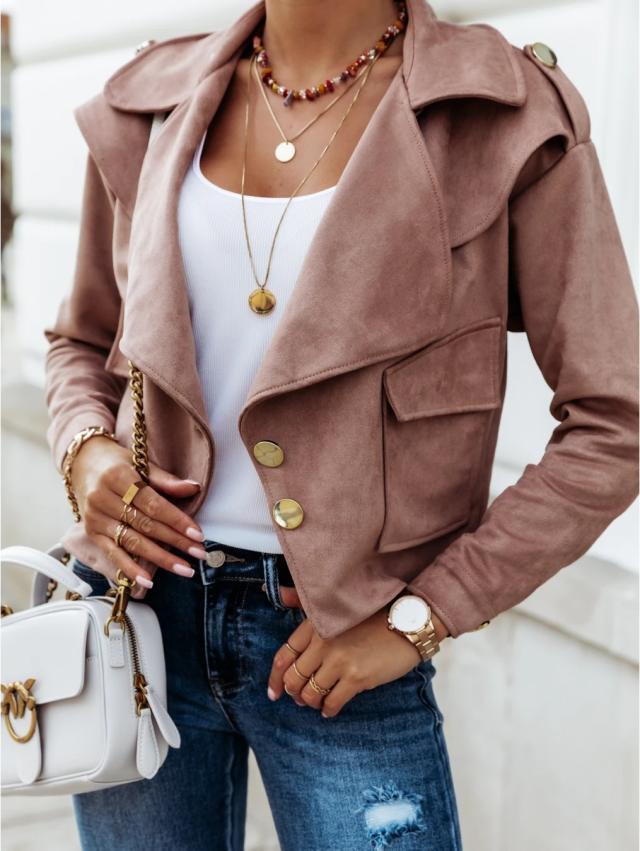 Amazon Fall Winter Long Sleeve Lapel Deerskin Button Jacket Small Jacket