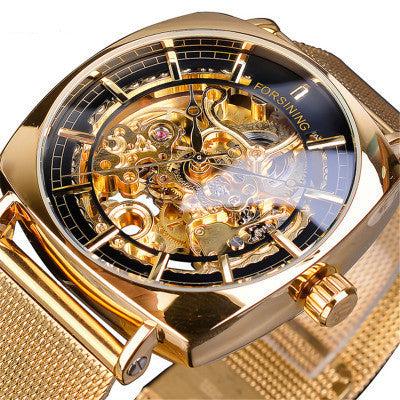 European And American Style Men'S Fashion Casual Openwork Mesh Belt Automatic Mechanical Watch