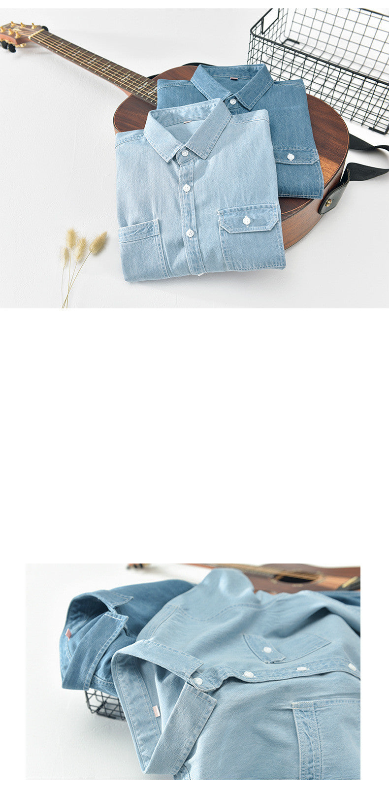 Denim Shirt Men's Short-sleeved Pure Cotton Washed Japanese Retro Youth Short-sleeved