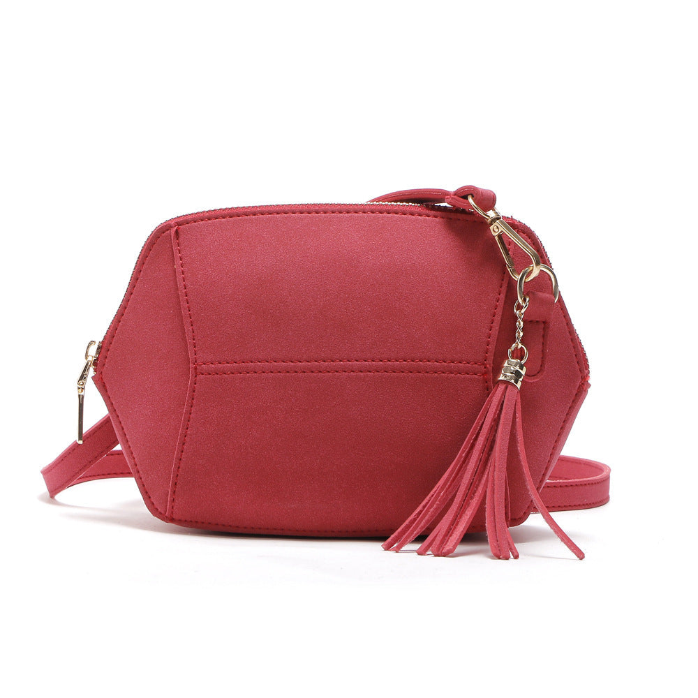 Fashionable And Simple Frosted Simulation Leather Candy Color Tassel Small Shell Bag