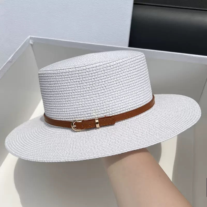 Straw Wide Brim Sun Protection Flat Top Hat Children