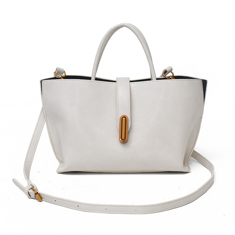 Simple Elegant Oil Wax Leather Portable Bucket Bag