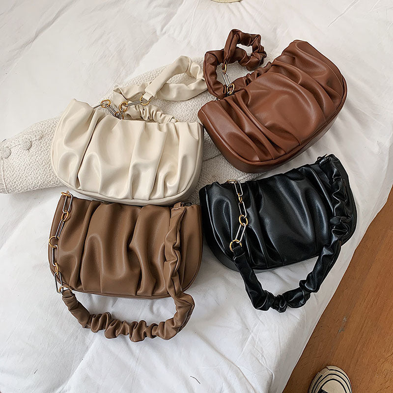 One-shoulder Underarm Fold Cloud Bag PU Leather Chain Portable Messenge Bag