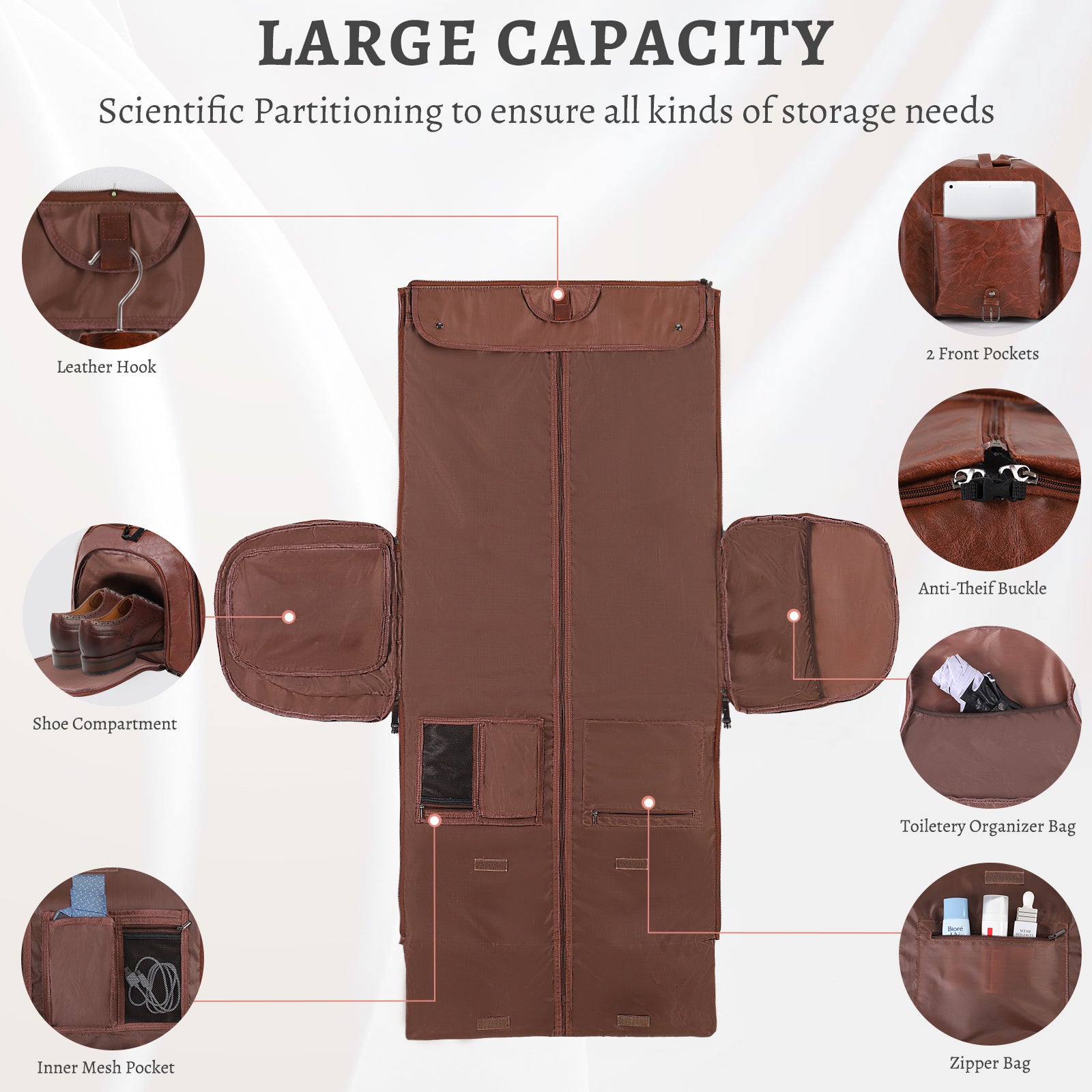 Large Capacity Men's Leather Suit Storage Bag