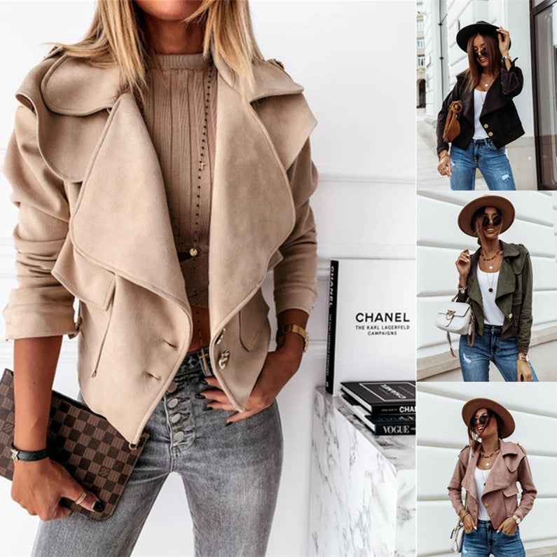 Amazon Fall Winter Long Sleeve Lapel Deerskin Button Jacket Small Jacket
