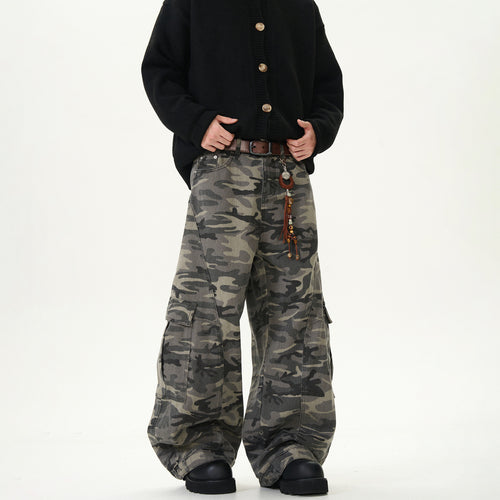 American Fashion Brand Camouflaged Male Loose Casual Retro Machete Jeans