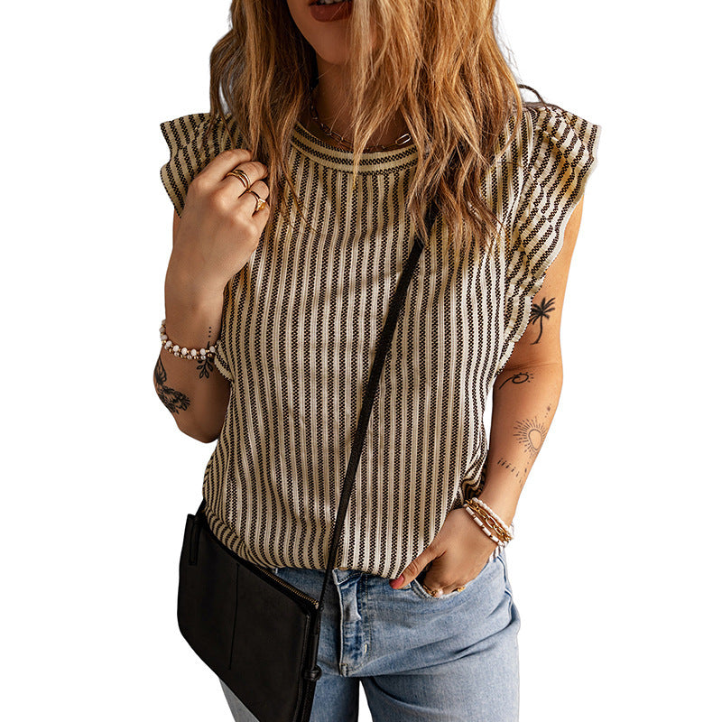 Shiying Ruffled Sleeveless Outer Wear Women's Top Slim Pullover Vest