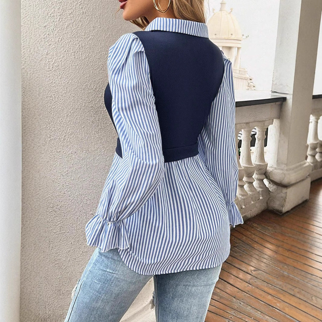 Knitted Patchwork Shirt Elegant Fashion Temperament