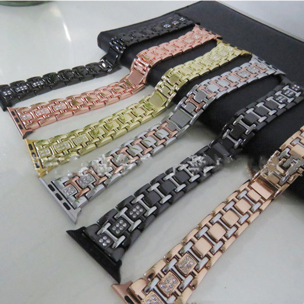 Two-tone Alloy Strap I-bead Diamond-set Metal Strap