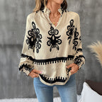 Stand Collar Retro Ethnic Print Long Sleeve Shirt