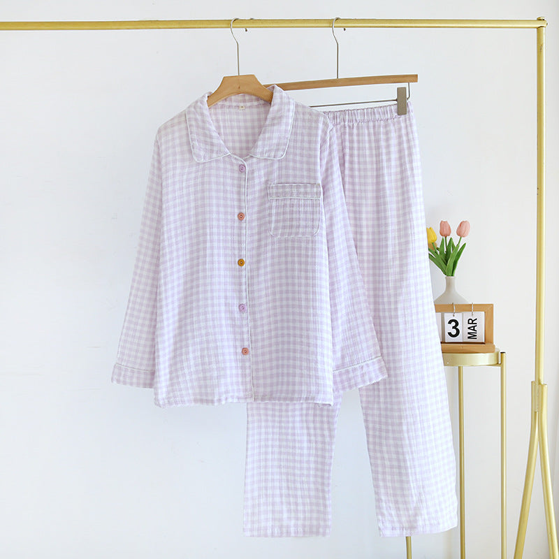 Floral Lapel Sweet Home Wear Pajamas Suit Cotton