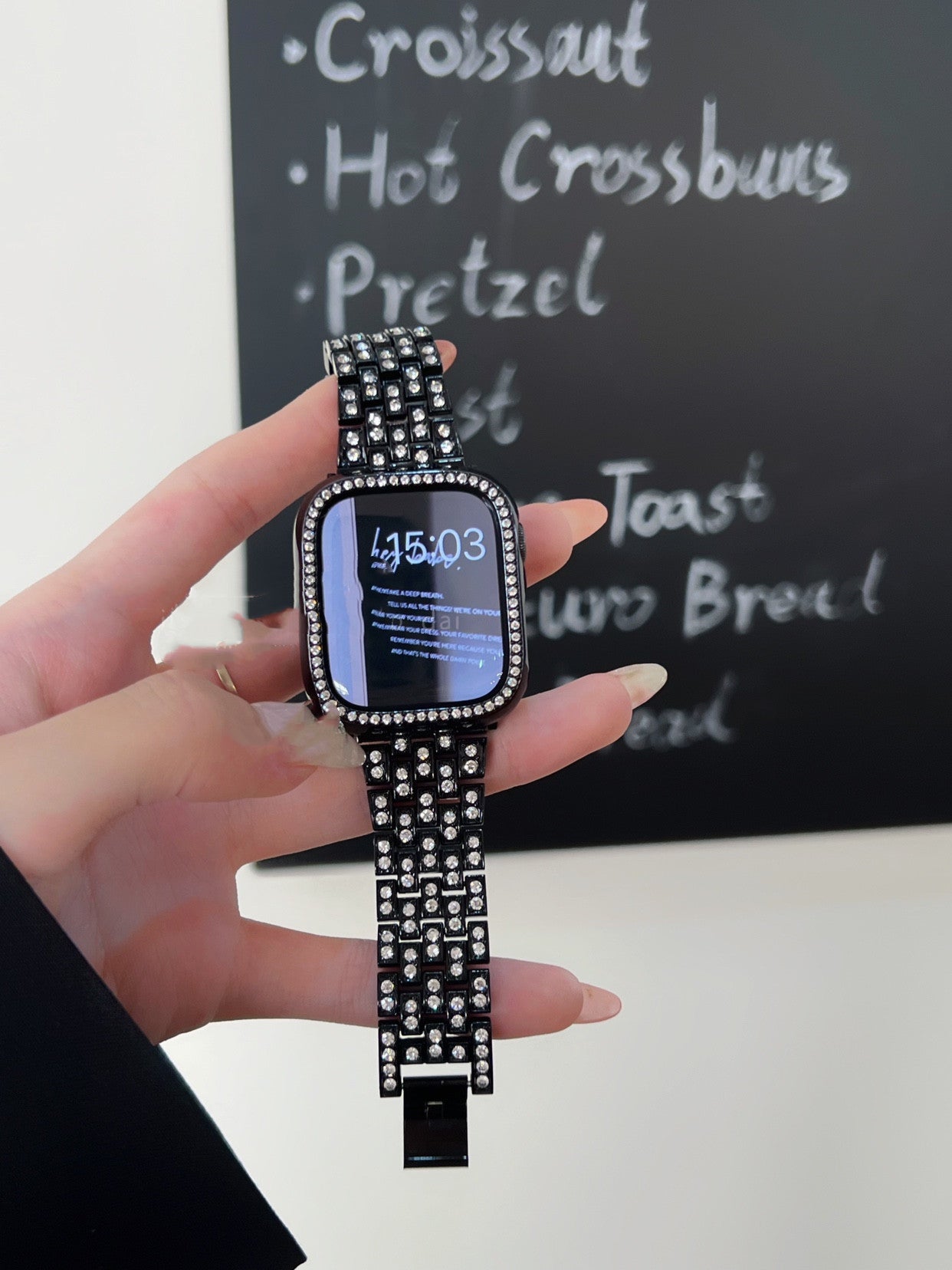 Neutral Diamond Set Metal Stainless Steel Strap