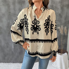 Stand Collar Retro Ethnic Print Long Sleeve Shirt