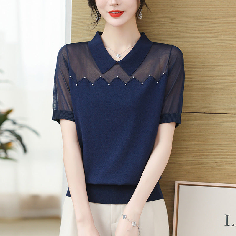 Summer Ice Silk Short Sleeve T-shirt Women