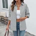 Casual Striped Long-sleeved Shirt Thin Coat For Women