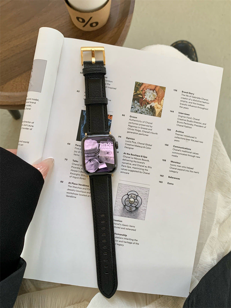 High-grade Classic Style Black Gold Series Applicable Watch Leather Metal Strap