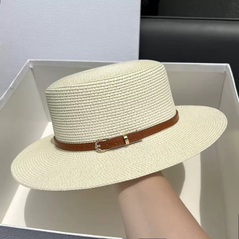 Straw Wide Brim Sun Protection Flat Top Hat Children