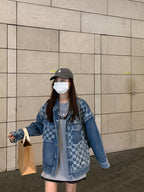 Women's Checkerboard Stitching Denim Jacket