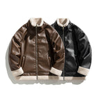 Lambswool PU Leather Thickened Warm Cotton Jacket