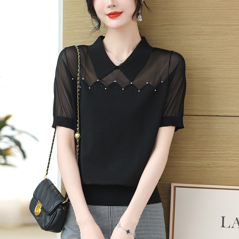 Summer Ice Silk Short Sleeve T-shirt Women