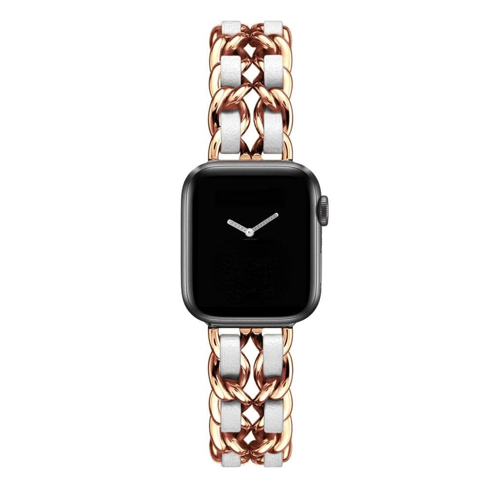Compatible with Apple, Strap Cuban Link Bracelet IWatch Leather  Metal Strap