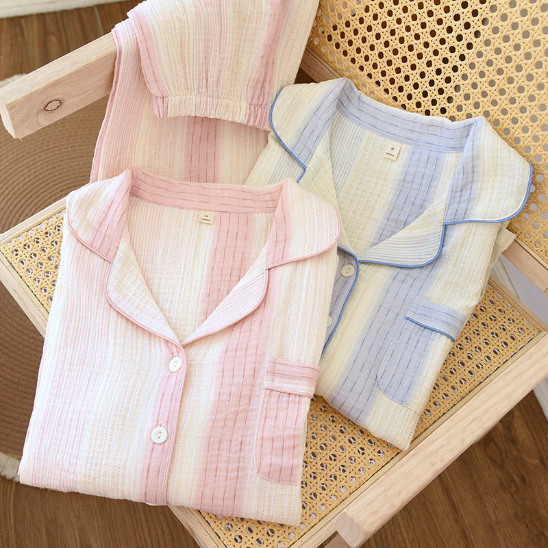 Cotton Yarn Dream Striped Home Wear Long-sleeved Trousers Pajamas