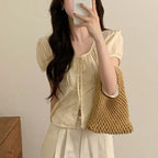 Single-breasted Lace Up Short Shirt French Small Top