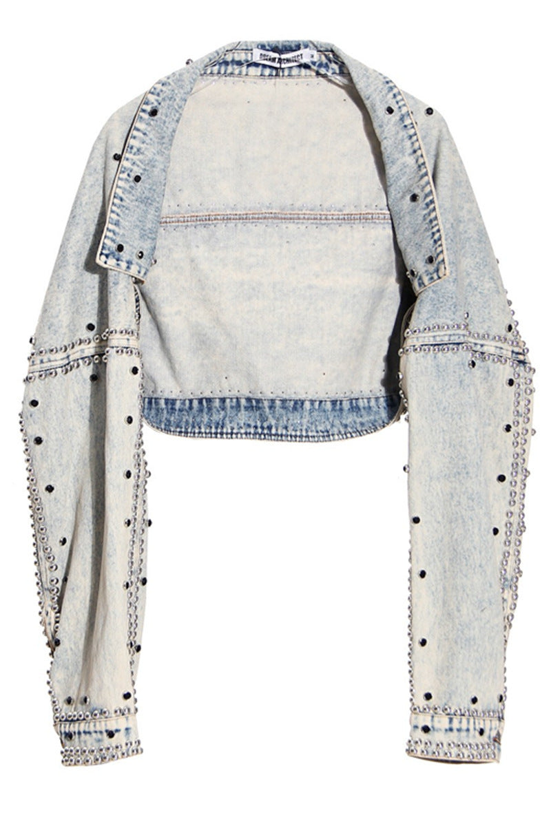 Women's High Waisted Shawl Denim Short Jacket