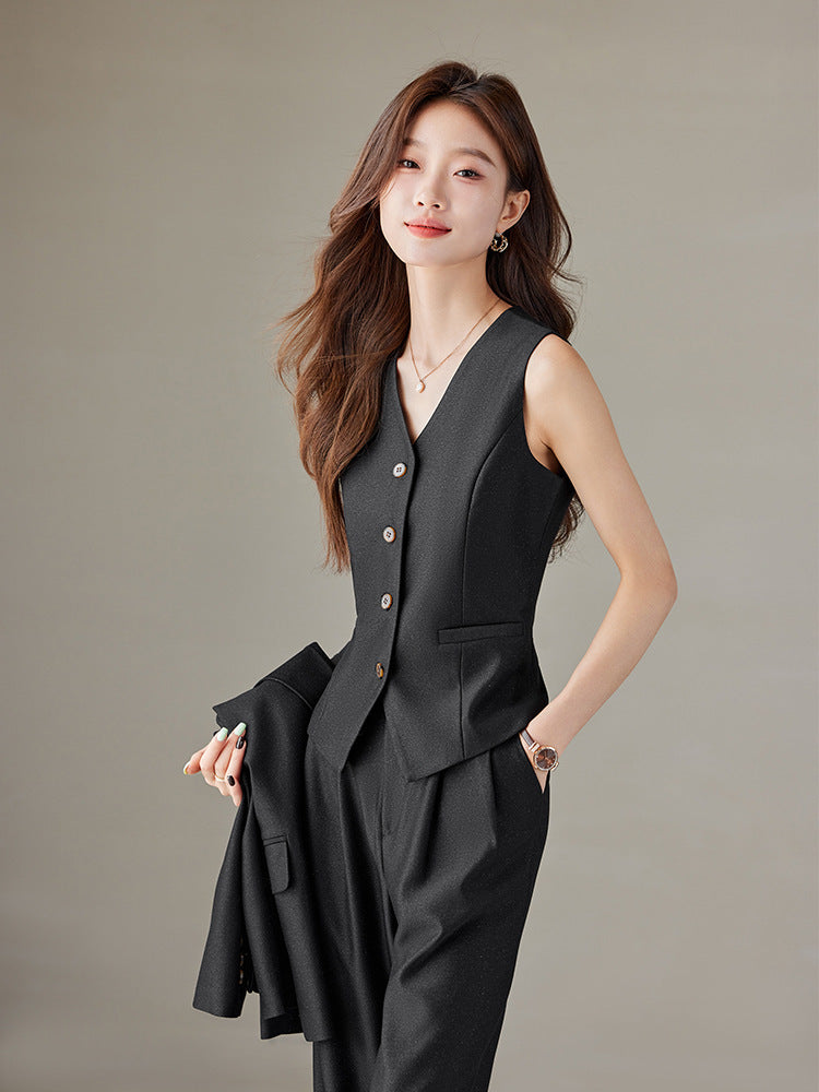 Fashion British Style High Waist Wide Leg Pants Two-piece Set