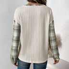 Casual Simple Retro Texture Fabric Plaid Stitching Women's Top