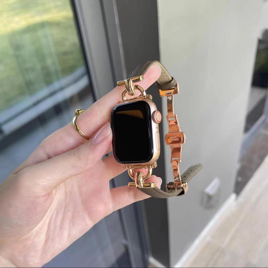 Watch Strap Advanced Genuine Leather D-shaped Metal Butterfly Clasp Women's