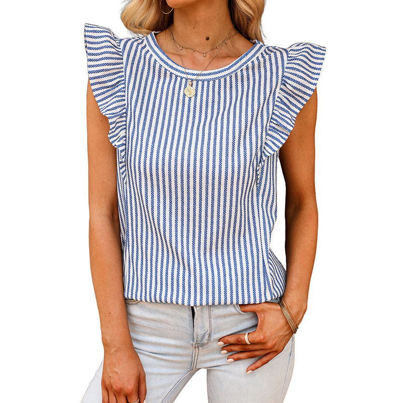 Shiying Ruffled Sleeveless Outer Wear Women's Top Slim Pullover Vest