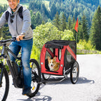 Dog Bike Trailer With Easy Folding Cart Frame, Large Wheels, 3 Entrances, Mesh Screen, For Dogs Within 44 Lbs, Red & Black