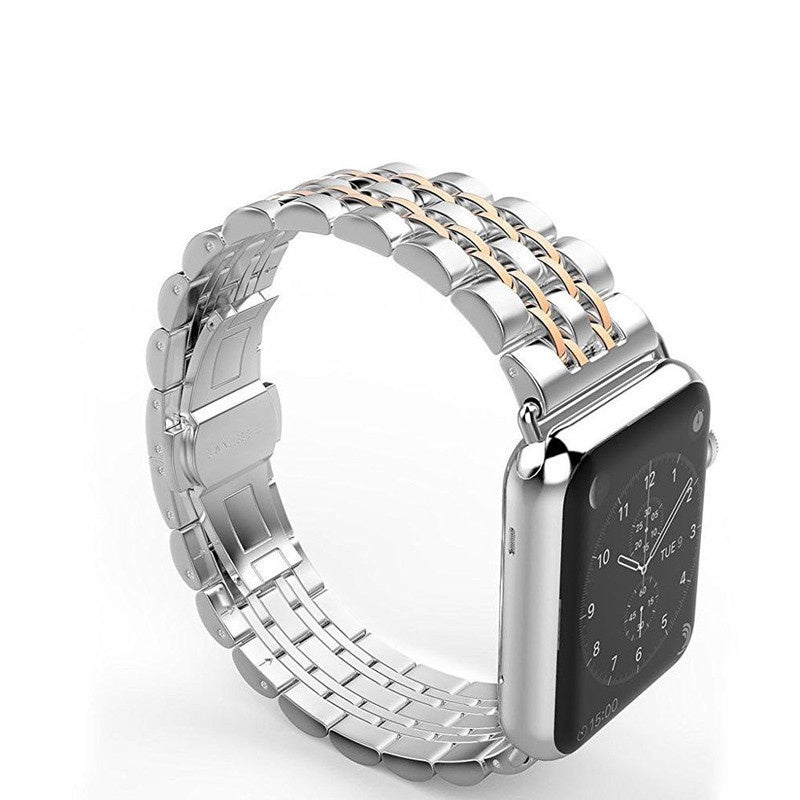 Seven Beads Stainless Steel Strap With Butterfly Buckle