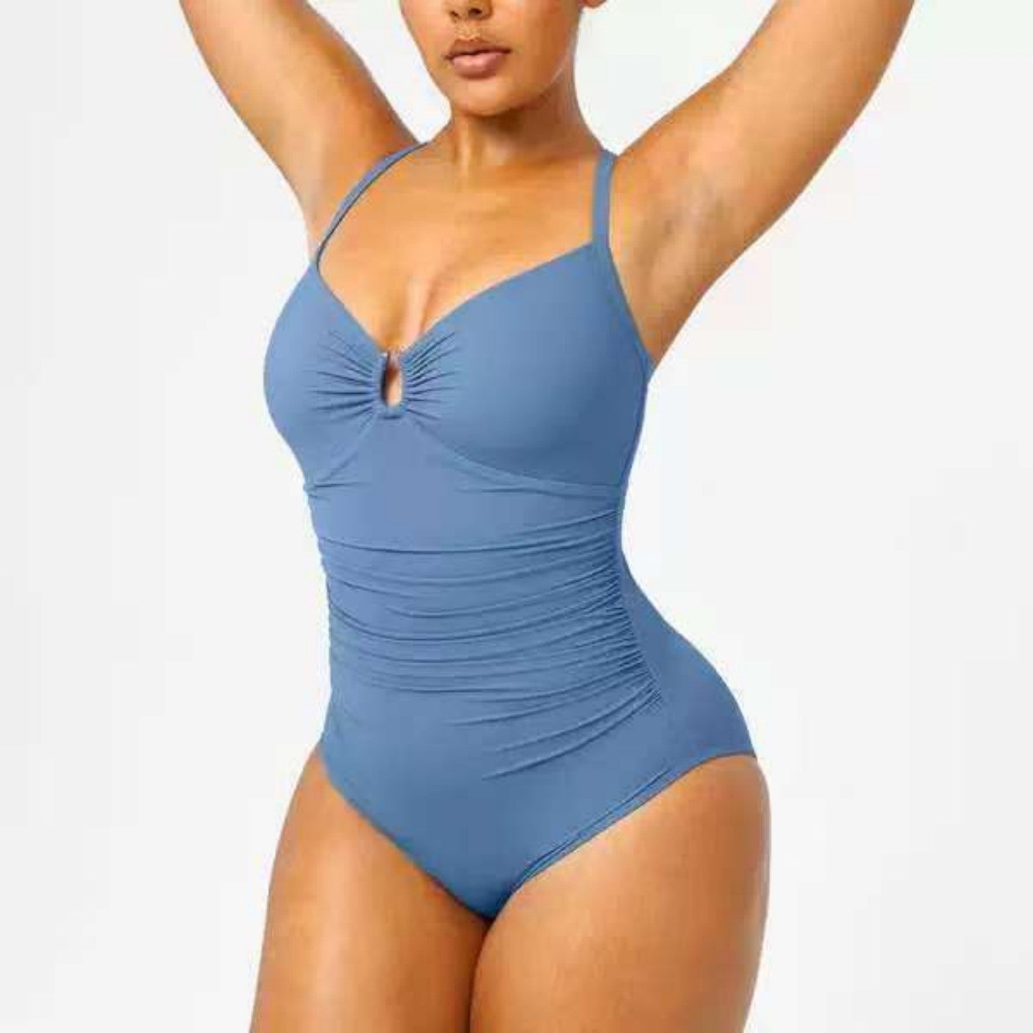 Solid Color Fashion Slim Fit Slimming One-piece Women's Double-shoulder Strap Swimsuit
