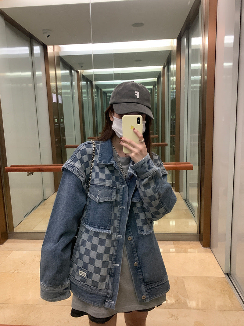 Women's Checkerboard Stitching Denim Jacket