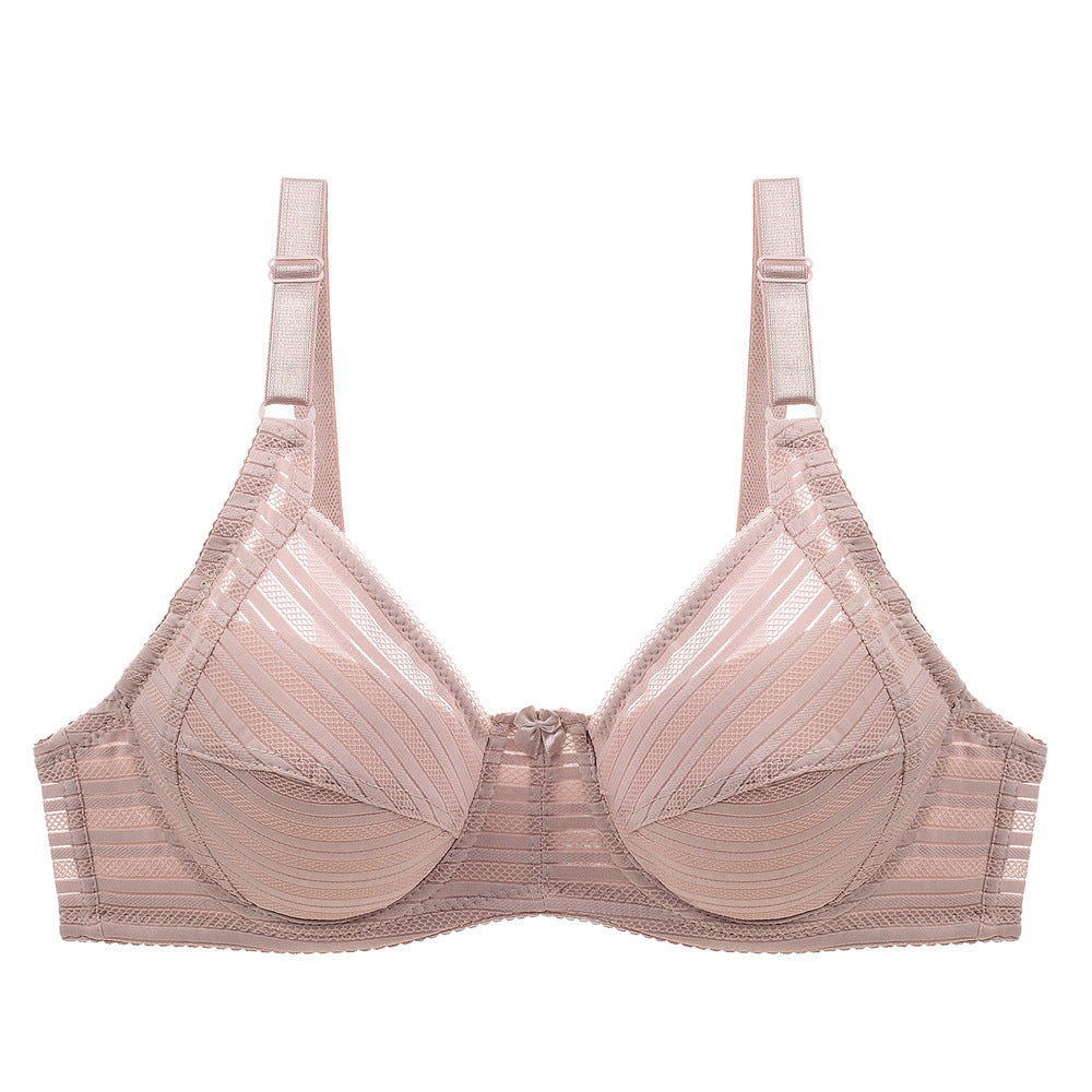 Striped Plus Size Bra Push Up Thin Breathable Bra