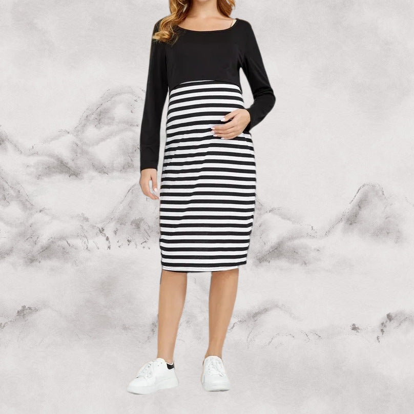 Breastfeeding Maternity Wear Long Sleeved Round Neck