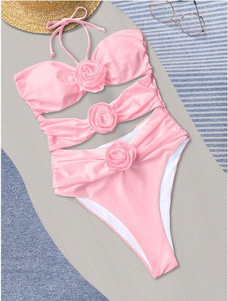 Ladies Hot Spring Three-dimensional Flower BIKINI One-piece Swimsuit