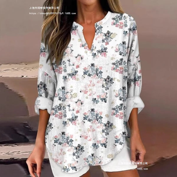 Women's 3D Digital Printing Fashion Round Neck Loose Shirt