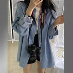 Women's Sun-proof Loose Mid-length Retro Lapels Shirt